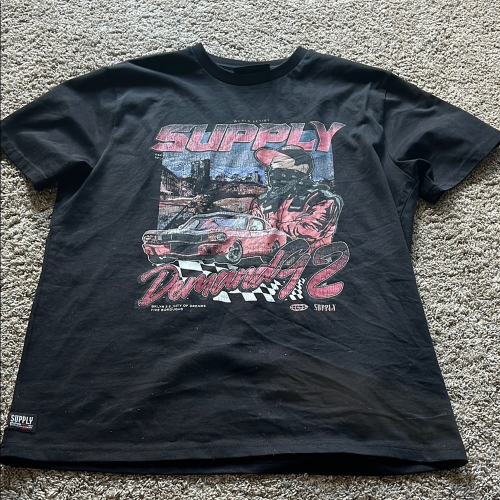 SUPPLY Black T-Shirt with Red and Blue Graphic